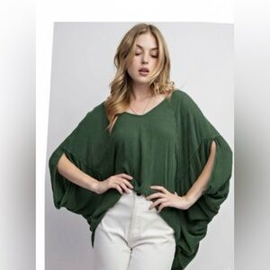 Easel Mineral Washed Gauze Loose Fit Top In green size large